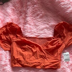 Orange Puff Sleeve Top